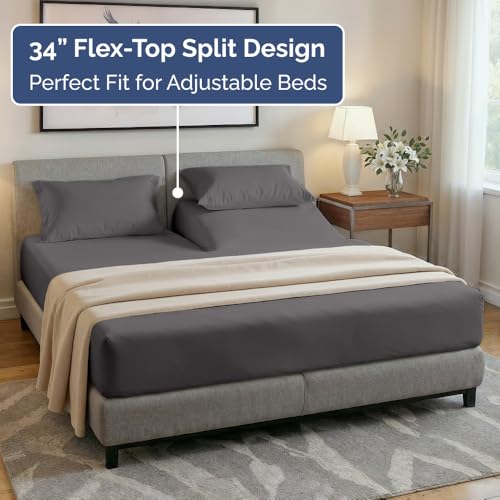 Flex Top Split Head King 4 Piece Sheet Set (06 - Dark Grey / Split Head/Flex Top)