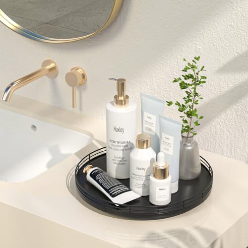 12 Inch Oak Lazy Susan Vanity Tray (Black / 12)