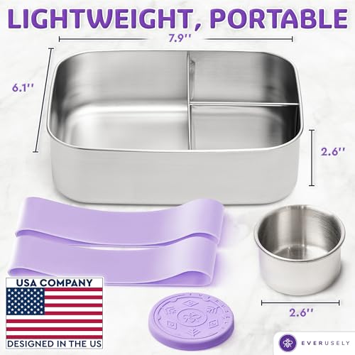 Stainless Steel Bento Box + Condiment Container (Lavender / 47oz / 1400ml)