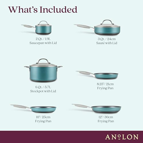 Achieve Hard Anodized Nonstick Cookware Pots and Pans Set (Cookware Set (9 Piece) / Teal)