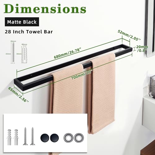28 Inch Hand Towel Holder Black Towel Bar for Bathroom Wall Mounted (Black / 28-Inch)