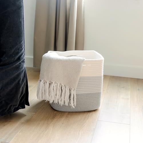 13 Inch Cube Storage Bins Cotton Rope Woven Baskets for Organizing 3 (3-Tone Gray / 13 x 13 x 13 (Standard))