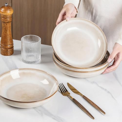 8.5’’ Ceramic Pasta Bowls Set of 4 (Set of 4 / Cappuccino)