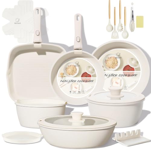 24PCS Ceramic Pots and Pans Set (White 24 Pcs)
