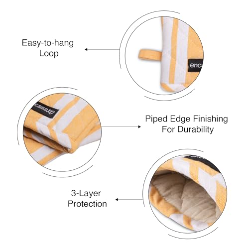 Oven Mitts Heat Resistant Kitchen Gloves (Oven Gloves / Franca Yellow Stripes)