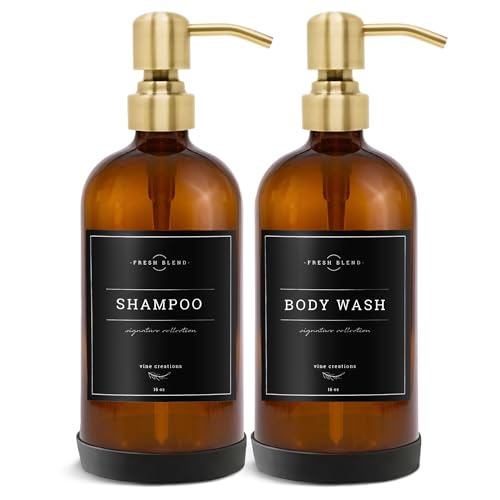 Amber Glass Soap Dispenser (Amber Bottle / Brushed Gold Pump)