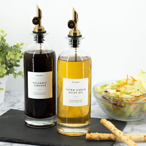 Oil and Vinegar Dispenser with Metal Pour Spout (500ml, Set of 2 Bottles / Gold)