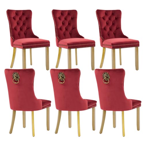 Burgundy Velvet Dining Chairs Set of 6 (Burgundy)