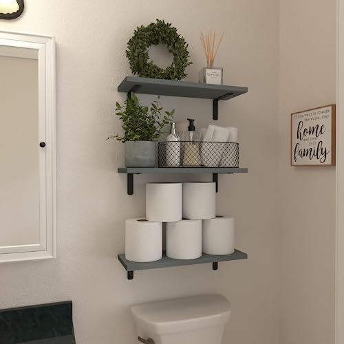 Floating Shelves Set of 6 for Wall Decor & Storage (16.5 Inch / Grey)
