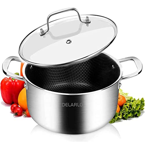 Tri Ply Non Stick 5 Quart Stainless Steel Stock Pot Heavy Duty (Black / 5 Quarts)