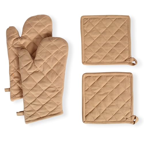 Pot Holders and Oven Mitts Sets for Kitchen Heat Resistant (Beige)