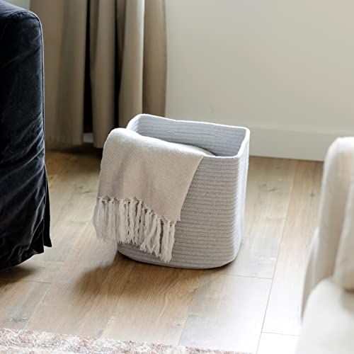 Storage Cubes 11 Inch Cotton Rope Woven Baskets for Organizing (Gray)