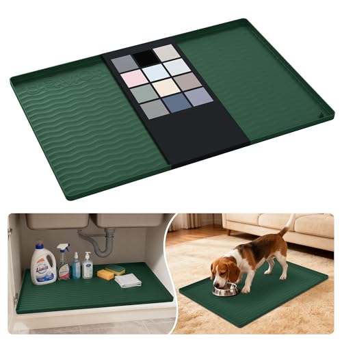 Waterproof Silicone Under Sink Mat 28'' x 19'' Shelf Liner for Kitchen and Bathroom (Green / 19"W x 28"L)