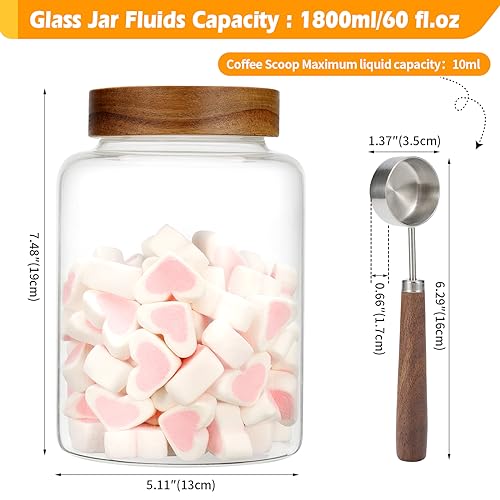Large Glass Coffee Jars with Spoons 60 oz (1800ml/60oz)
