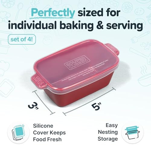 Stoneware Small Ceramic 5" x 3" Baking Dish with Silicone Covers