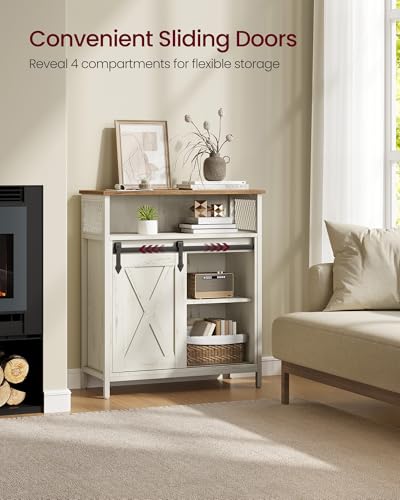 Buffet Cabinet (Without Power Outlet and Light / 11.8"D x 27.6"W x 31.5"H / Rustic White + Honey Brown)