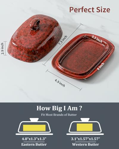 Butter Dish with Lid for Countertop and Refrigerator (Red)
