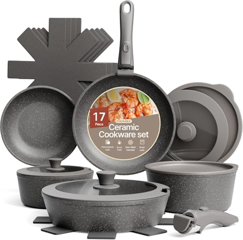 Bakken 17 Piece Ceramic Coated Aluminum Cookware Set (Dark Gray)