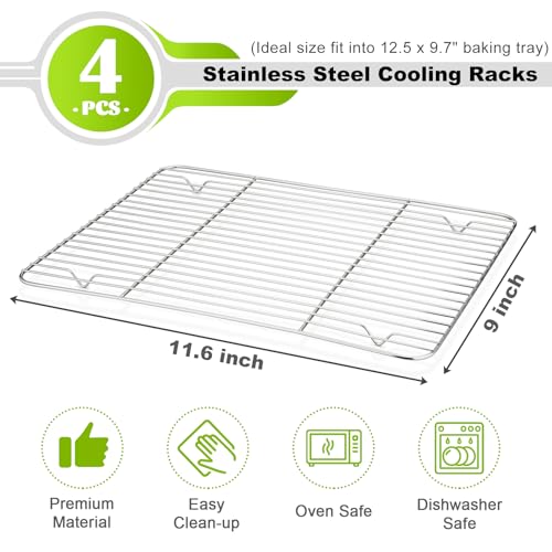 4 Pcs Baking Wire Rack for Cooling (11.6 Inch)