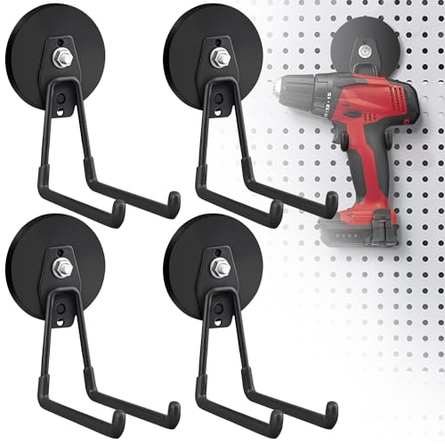 4 Pack Large Strong Magnetic Hooks for Hanging Heavy Duty (3.5" Magnet-4 Pack Larger L Hooks-Black)