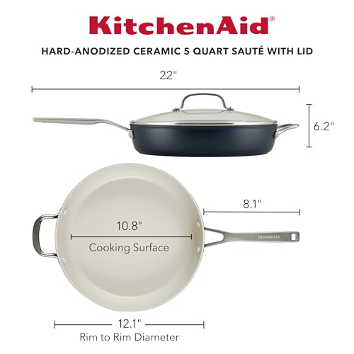 Hard Anodized Ceramic Nonstick Saute Pan with Lid (Matte Black / 5 Quart)