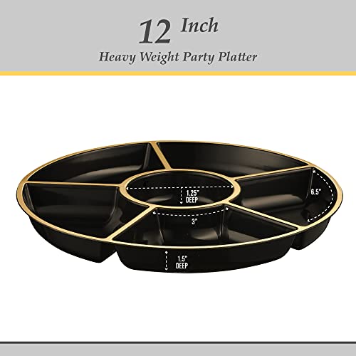6 Sectional Round Plastic Serving Tray (Black & Gold)