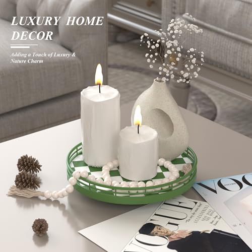 Green and White Checkerboard Lazy Susan with Rubberwood Base and Metal Rail (Green & White / 9 inches)