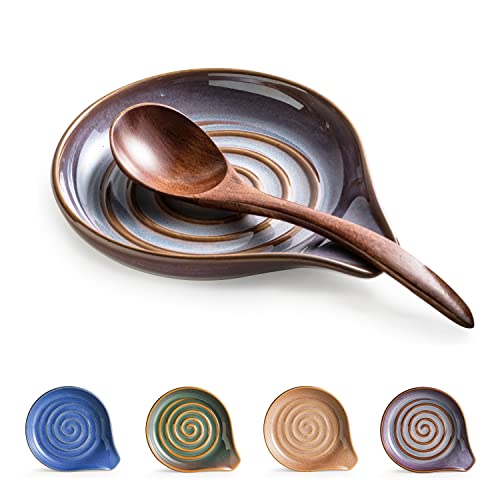 Spoon Rest Ceramic Spoon Holder with Deep Drip Tray for Stove Top