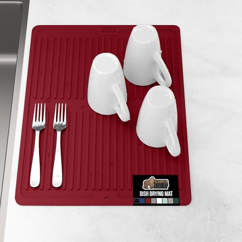 Patented BPA Free Silicone Dish Drying Mat (16" x 12" / Silicone / Red)