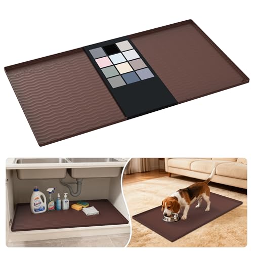 Waterproof Silicone Under Sink Mat 40'' x 22'' Shelf Liner for Kitchen and Bathroom (Brown / 22"W x 40"L)