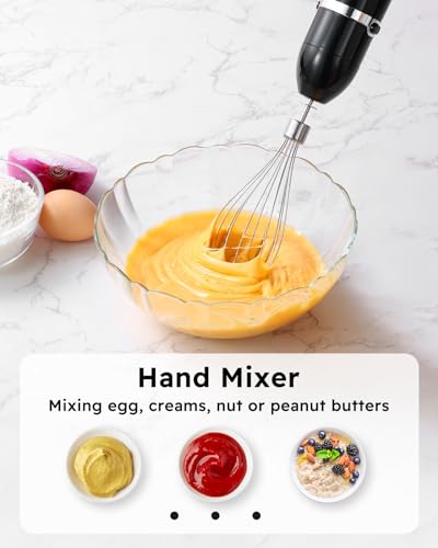 5-in-1 Immersion Blender Handheld with 1000ml Cup, 2-Speed Adjustable Hand Blender with 304 Stainless Blades, Detachable Whisk and Milk Frother