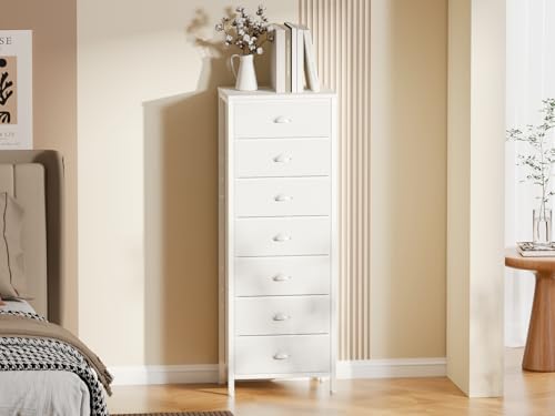 White Tall Dresser for Bedroom (White / 11.8"D x 15.8"W x 43.3"H (7 Drawers))