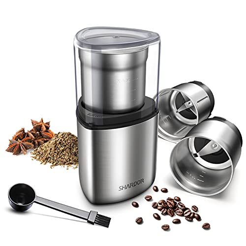 Electric Coffee Grinder Herb Blade Grinder Spices Grinder with 2 Removable Stainless Steel Bowls (2 BOWL)