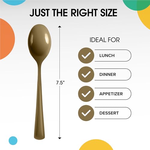 Party Solids Gold Plastic Spoons 200 Pieces Gold Spoons Disposable Utensils Heavy Duty Plastic Cutlery Set Disposable Cutlery Sets Flatware Sets Silverware Set Party Supplies & Party Tableware (Gold / Spoons)