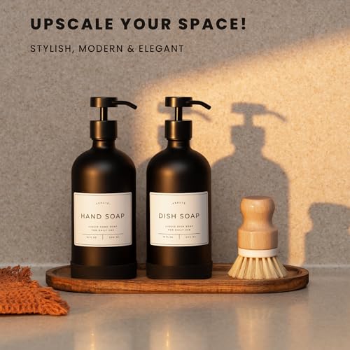 Hand and Dish Soap Dispenser for Kitchen and Bathroom (Matte Black Bottle / Black Pump)