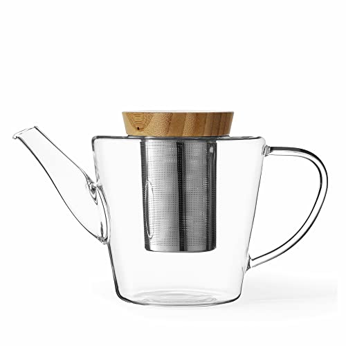 Viva Infusion Borosilicate Glass Tea Pot for Stovetop with Loose Leaf Tea Infuser Mesh (Single Wall Teapot)