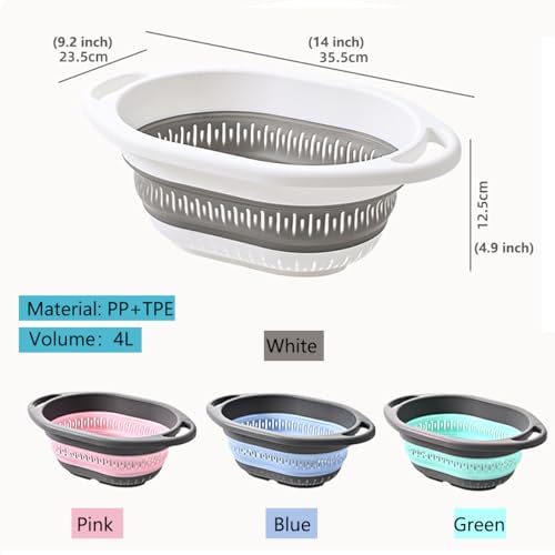 2 Pack Collapsible Silicone Colander Strainer (4L+4L / White and Blue)