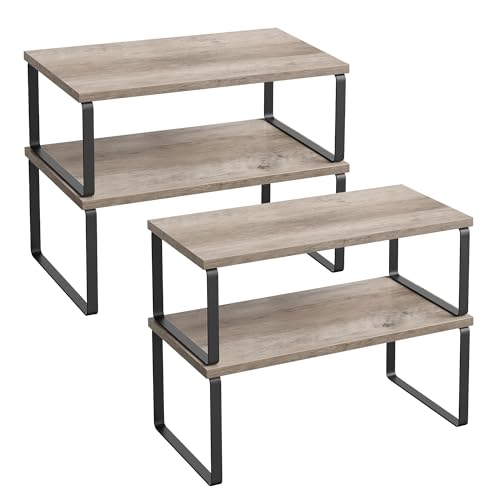 Cabinet Organizer Shelf (White + Natural / 2*L (5.4"H) + 2*L (6.2"H))