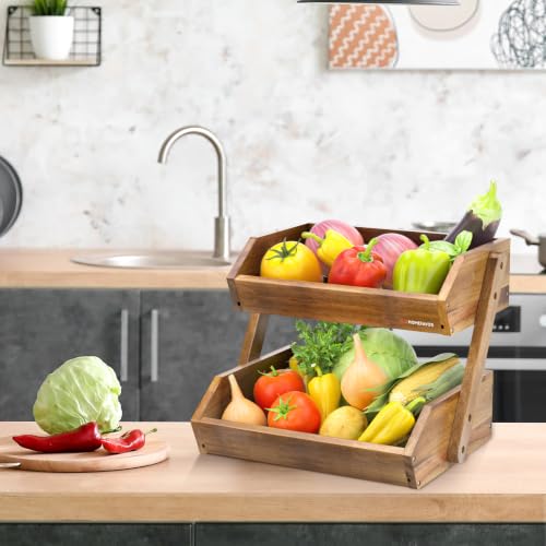 2 Tier Acacia Wood Fruit Basket for Kitchen (Acacia Wood / 2-Tier)