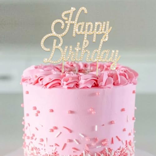 Gold Happy Birthday Cake Topper Rhinestones Cake Decorations for Birthday Party (Happy Birthday- Gold)