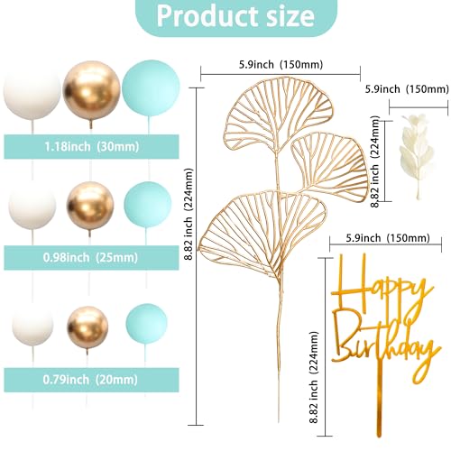 57Pcs Balls Cake Topper Boho Grass Cake topper Pearl Balls Acrylic Happy Birthday Cake Decorations for Wedding Baby Shower Birthday Boho Themed Party Supplies Light Blue (57 Count)