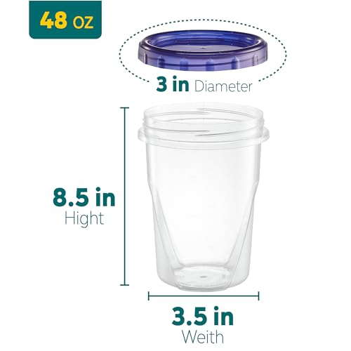12 Pack Twist Cap Food Storage Containers with Blue Screw on Lid (48 OUNCE)