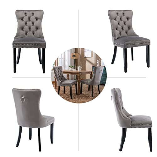 Grey Velvet Dining Chairs Set of 4 (Grey)