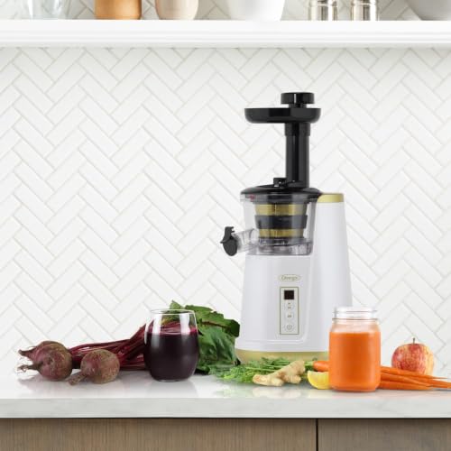 Juicer Cold Press 365 Vertical 65 RPM Slow Masticating Compact Extractor for Fruits and Vegetables with 3 Stage Auger & BPA (White Vertical)