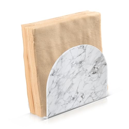 Grey Marble Print Napkin Holder for Table Paper Napkins Holder Acrylic Tissue Dispenser Kitchen Dining Room Bathroom Party Car Decor (NH068 / 4.1x4.9x1.97in)