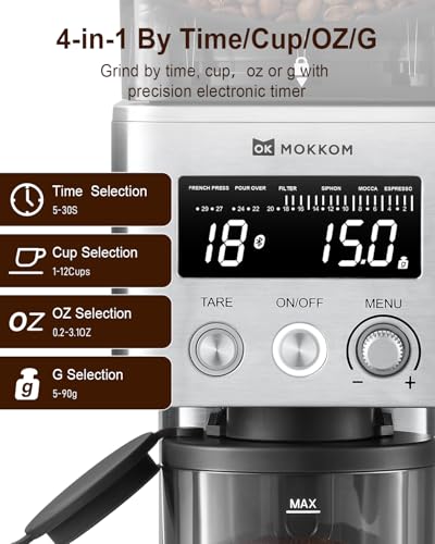 Electric Conical Burr Coffee Grinder with Removable Coffee Scale (Stainless Steel)