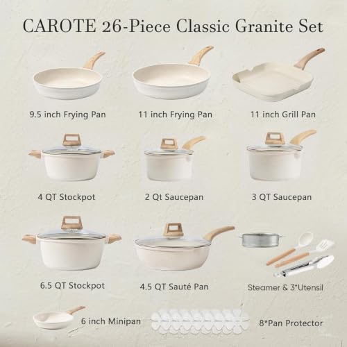 26pcs Pots and Pans Set (Cream White / 26 Piece)