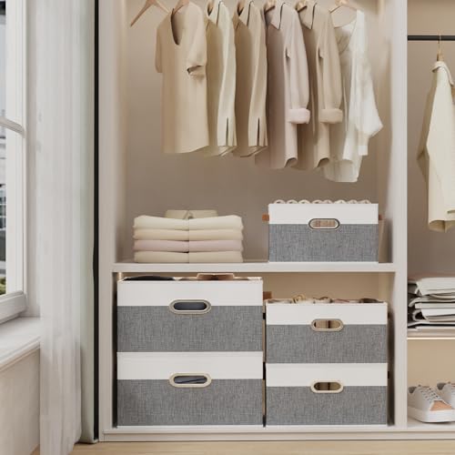 Fabric Storage Baskets (12.99x9.05x7.87in/2-Pack / White/Grey)