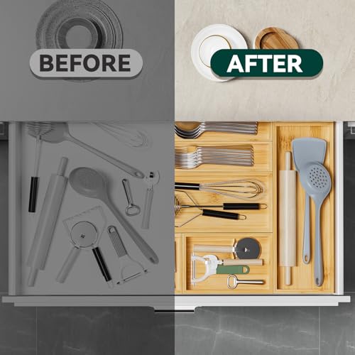 Bamboo Kitchen Drawer Organizer (17 x 6 x 2 Inch / Yellow)