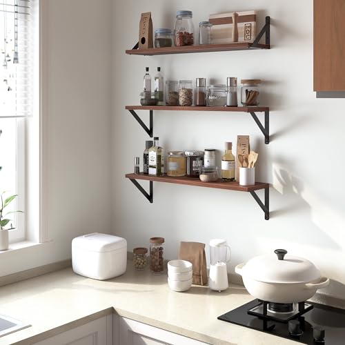 Floating Shelves for Wall (Walnut / 23.62"W x 5.9"D x 5.4"H,Set of 3)